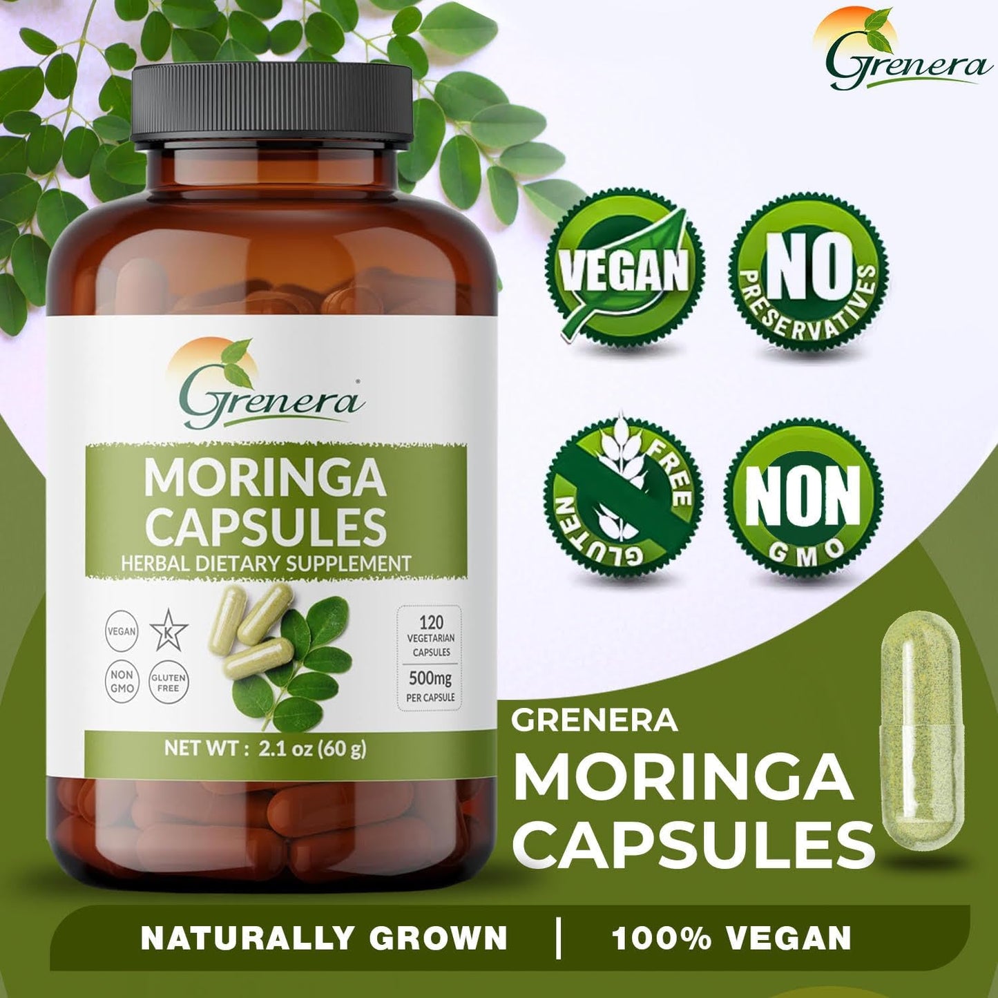 Grenera Organic Moringa Leaf Capsules