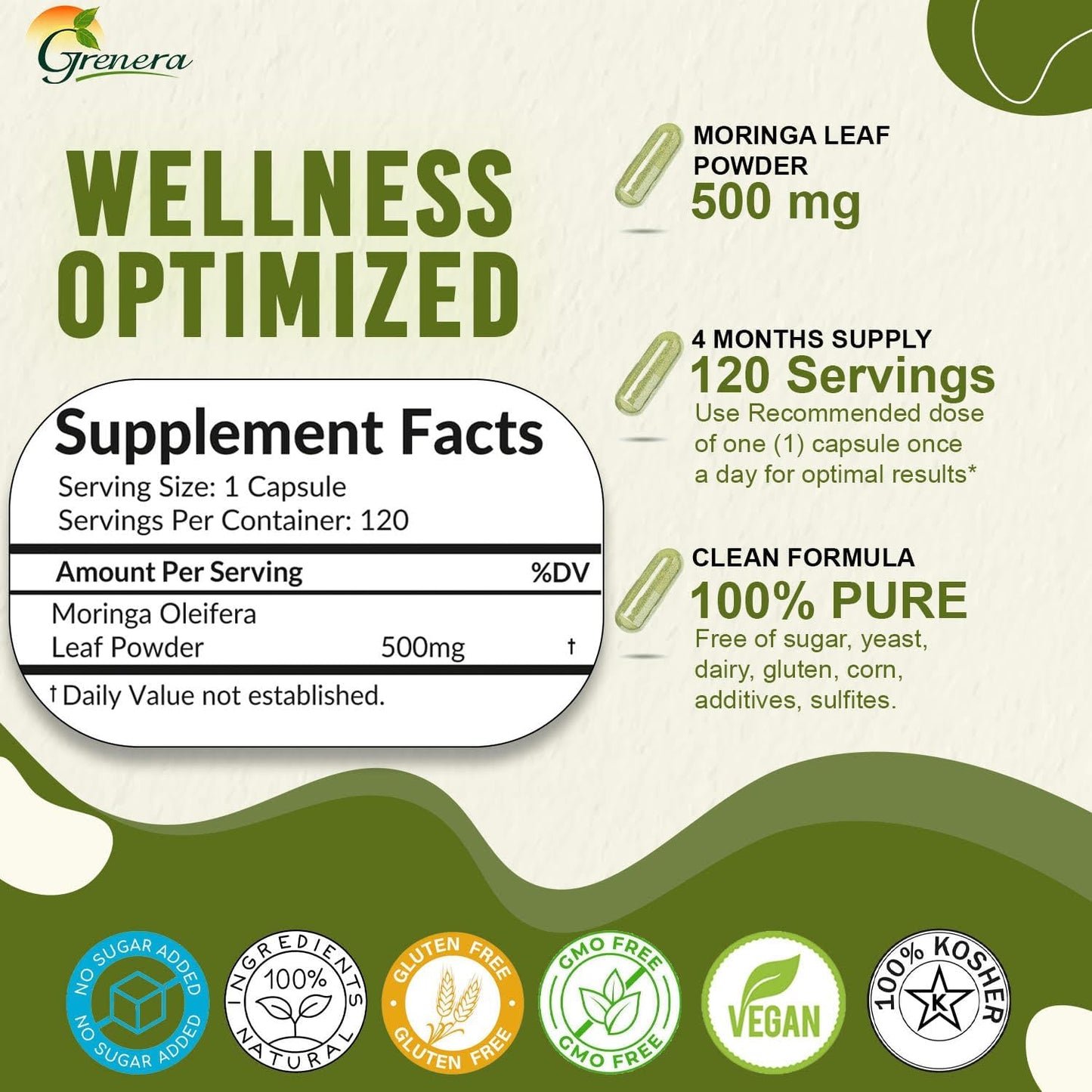 Grenera Organic Moringa Leaf Capsules